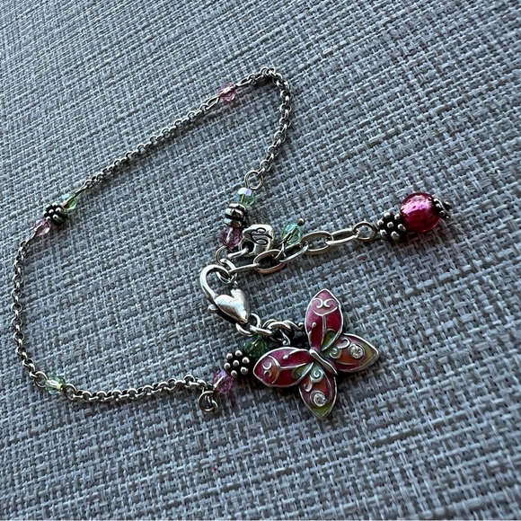 Brighton Flutter Butterfly Pink Green Beaded Anklet 9”-10” - Picture 3 of 4